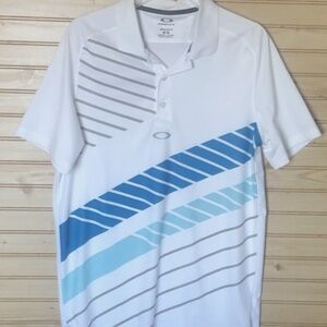 Oakley Regular Fit Color Block Blue/Gray Stripe Golf Performance Hydrolix Polo M